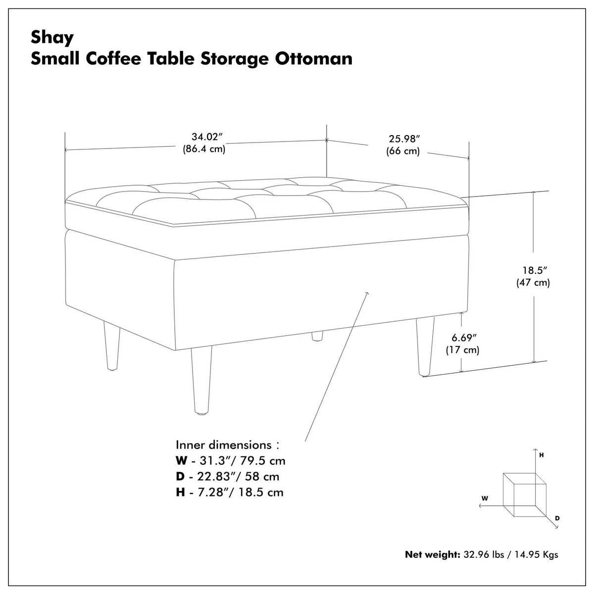 Shay Large Square Storage Ottoman | Coffee Table Design | Hydraulic Lift-Up Lid | Mid-Century Style