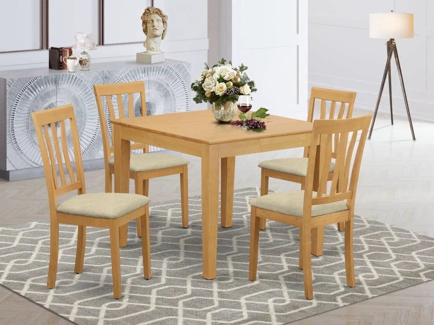 OXAN5OAKCProductLine Oak Kitchen Table Set For4 LinenChairs from PriceLows™
