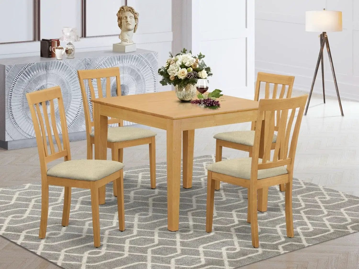 OXAN5OAKCProductLine Oak Kitchen Table Set For4 LinenChairs from PriceLows™