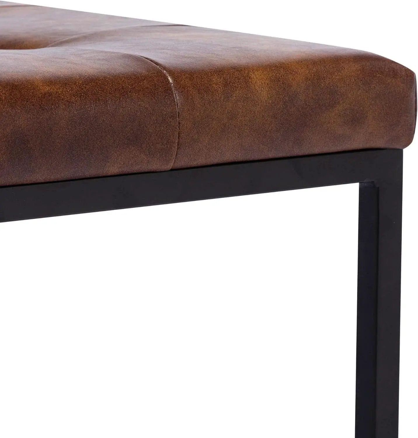 Yellowish-Brown Faux Leather Ottoman Coffee Table Sturdy from PriceLows™