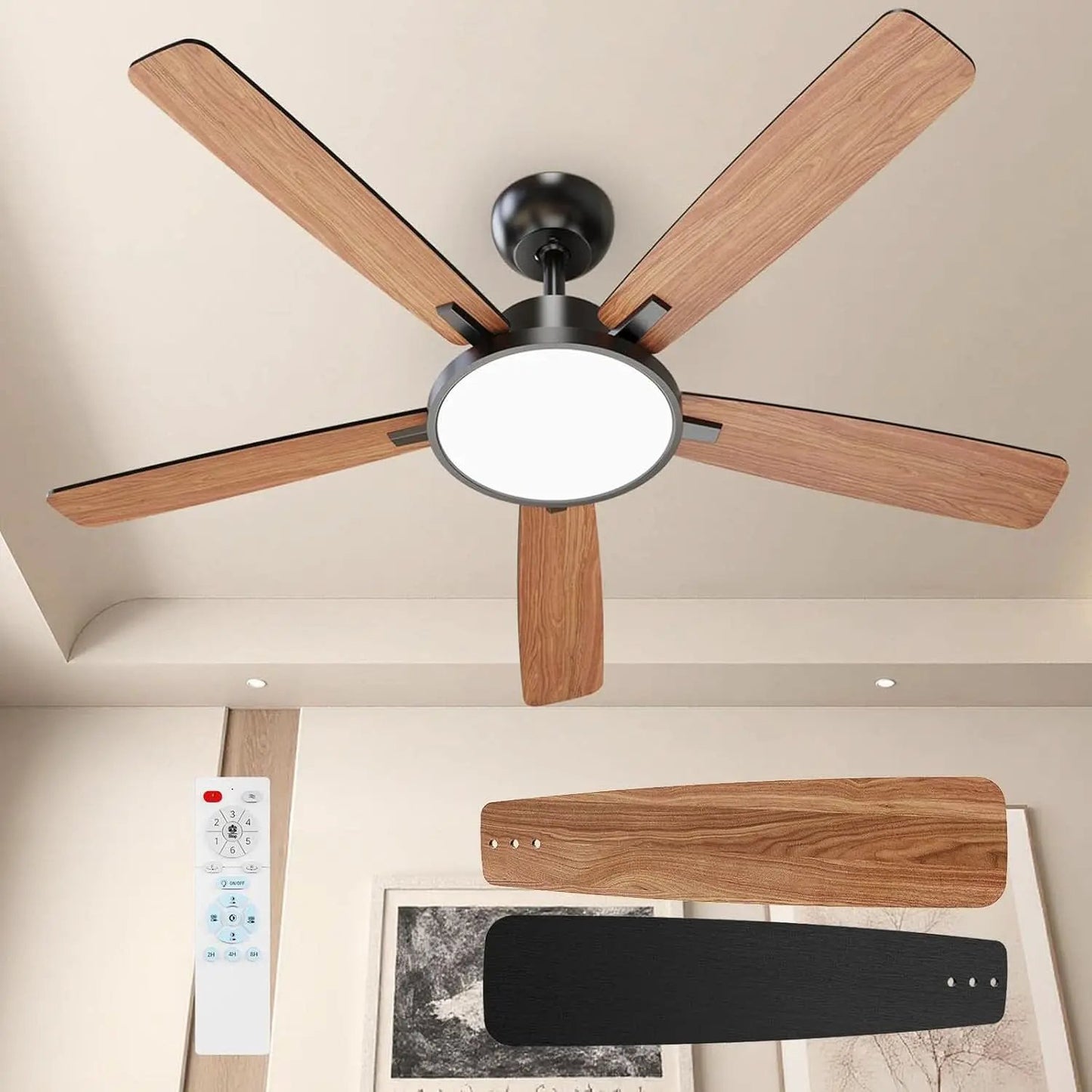 52 Inch Black Ceiling Fan With LED Light And Remote from PriceLows™