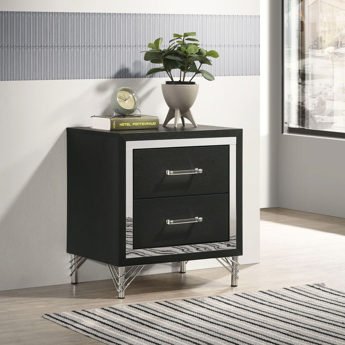 Lucia 2-drawer Nightstand Bedside Table | 21.75 x 17.25 x 24.25 in | Metal | Black