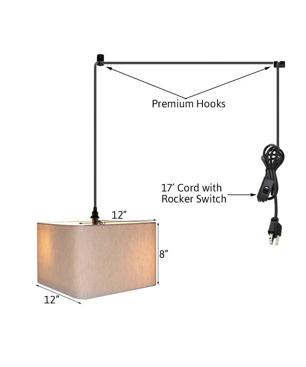 Swag Plug In Pendant Light | 2 Light | 12 Inch Wide Drum Shade | Black Cord