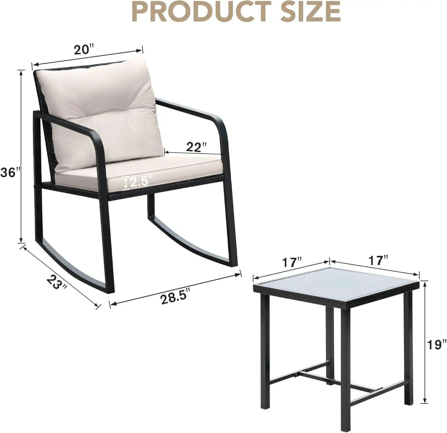 Beige 3 Piece Rocking Patio Bistro Set With Tempered Glass Coffee Table For Outdoor Furniture from PriceLows™