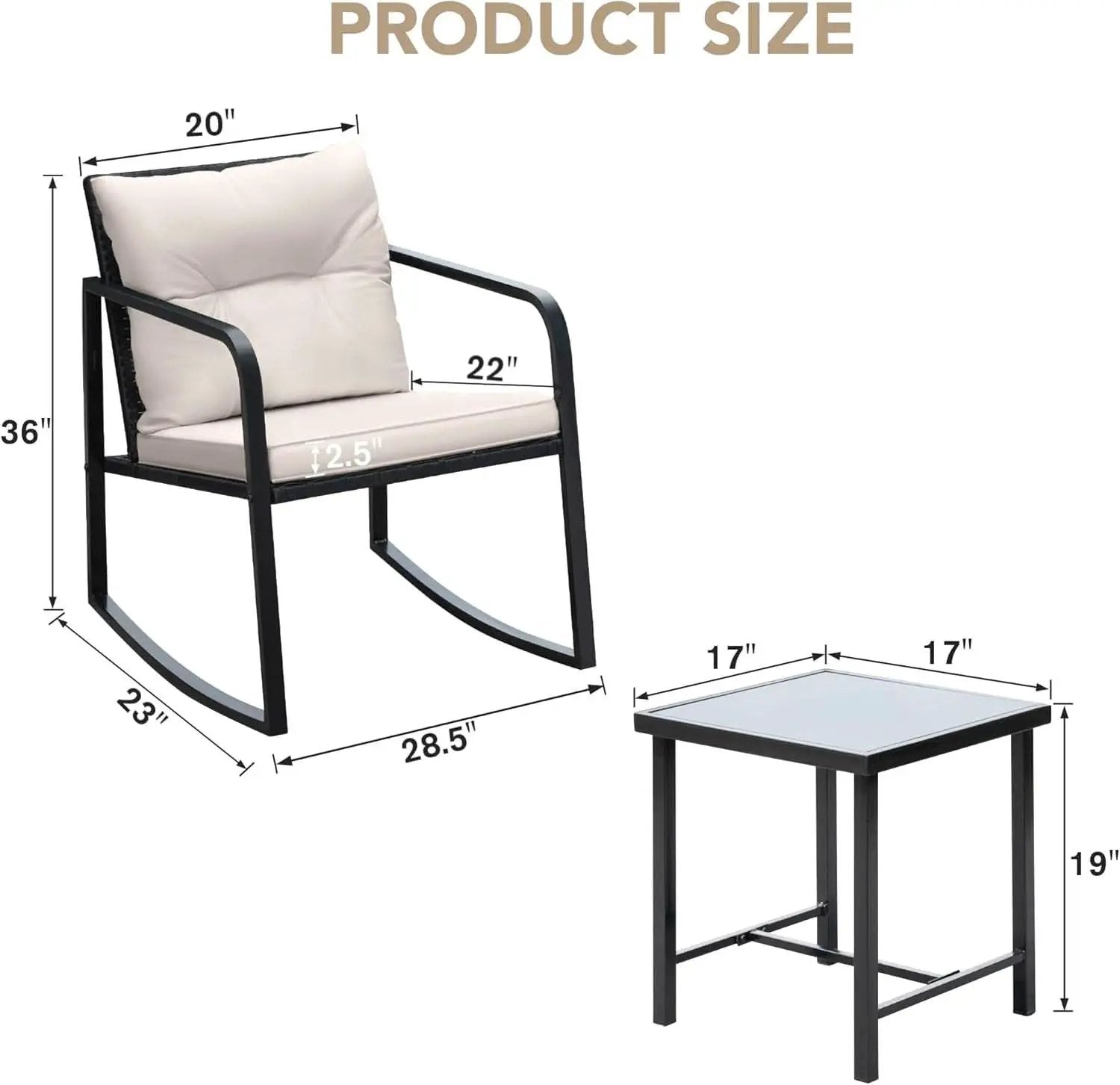 Beige 3 Piece Rocking Patio Bistro Set With Tempered Glass Coffee Table For Outdoor Furniture from PriceLows™