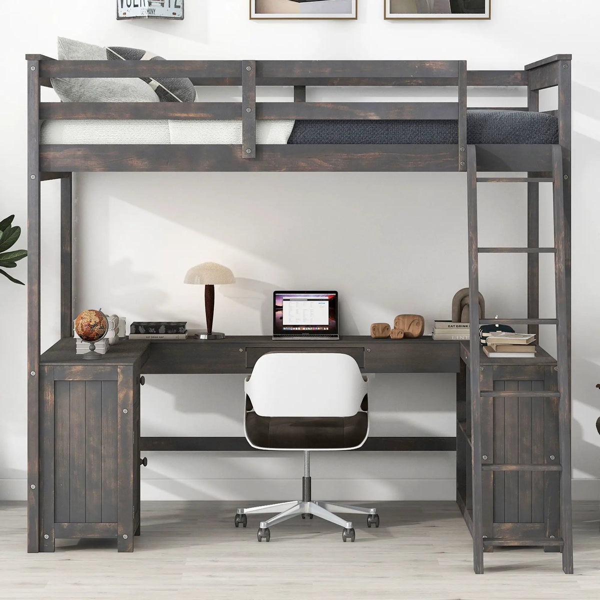 Loft Bed | U Shaped Desk | Wooden Frame | Storage Shelves