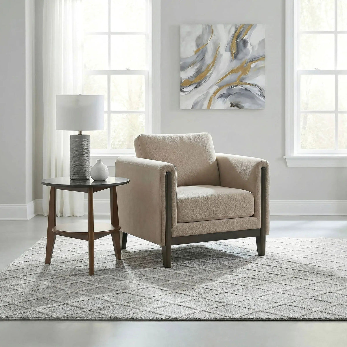 Islington Fabric Upholstered Panel Arm Accent Chair | 34.25 x 32.75 x 35 in | Engineered Wood & Polyester | Taupe