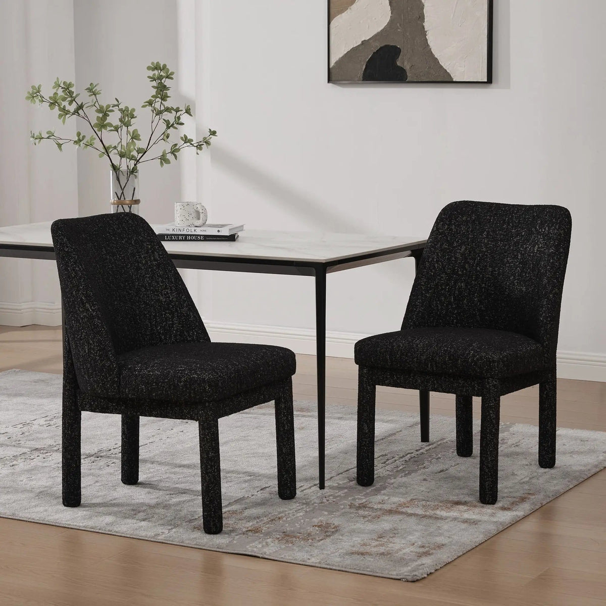 Wide Minimalist Dining Chair Chair Set | Chair Set | Rubberwood & Fabric | Dining Room