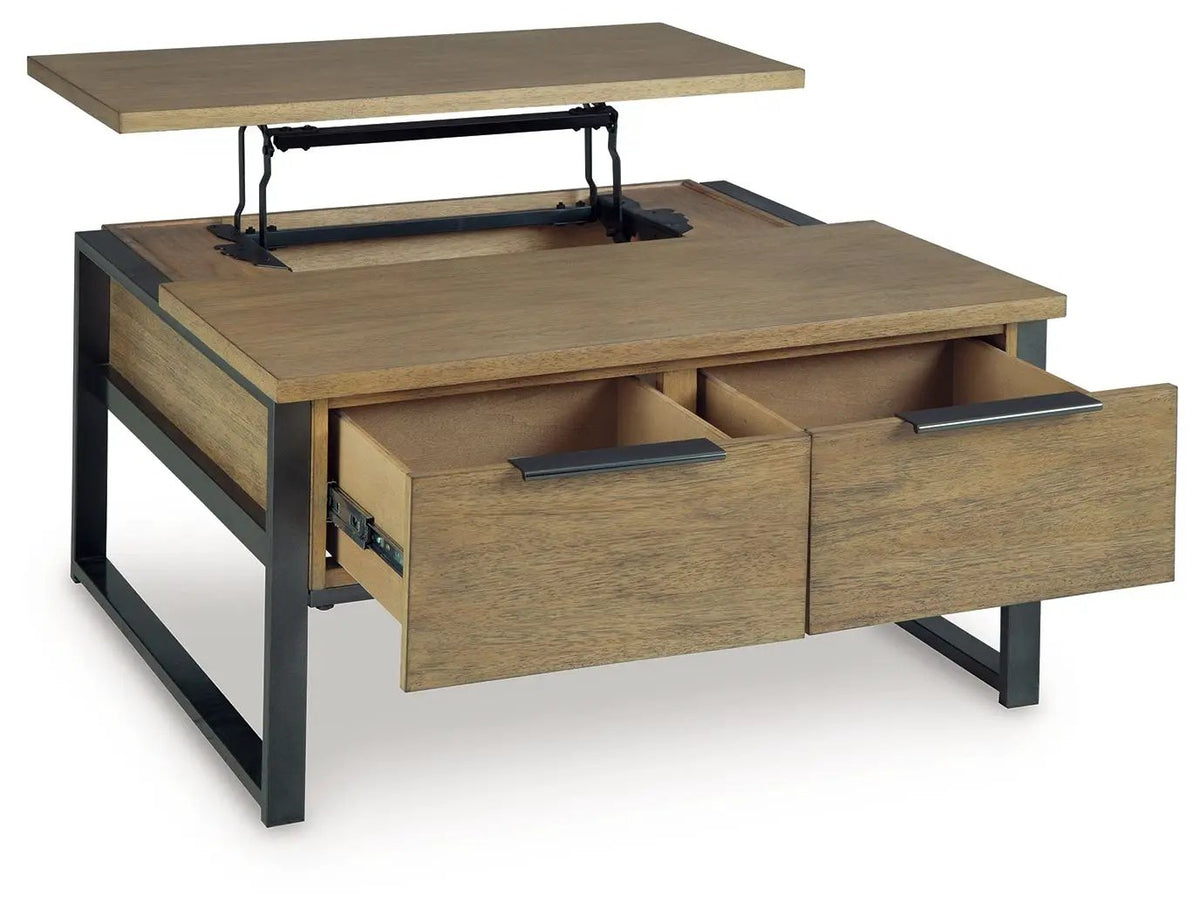Montia Cocktail Table | Light Wood-Tone Finish | Contrasting Frame | Mixed-Material Look