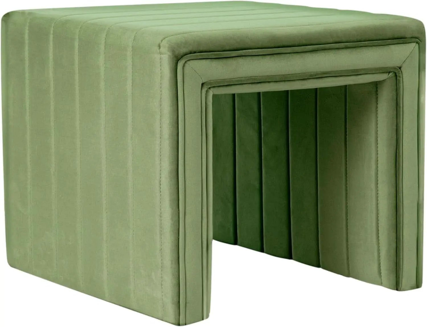 Green Velvety Tufted Ottoman Footstool 18.5 Inches from PriceLows™