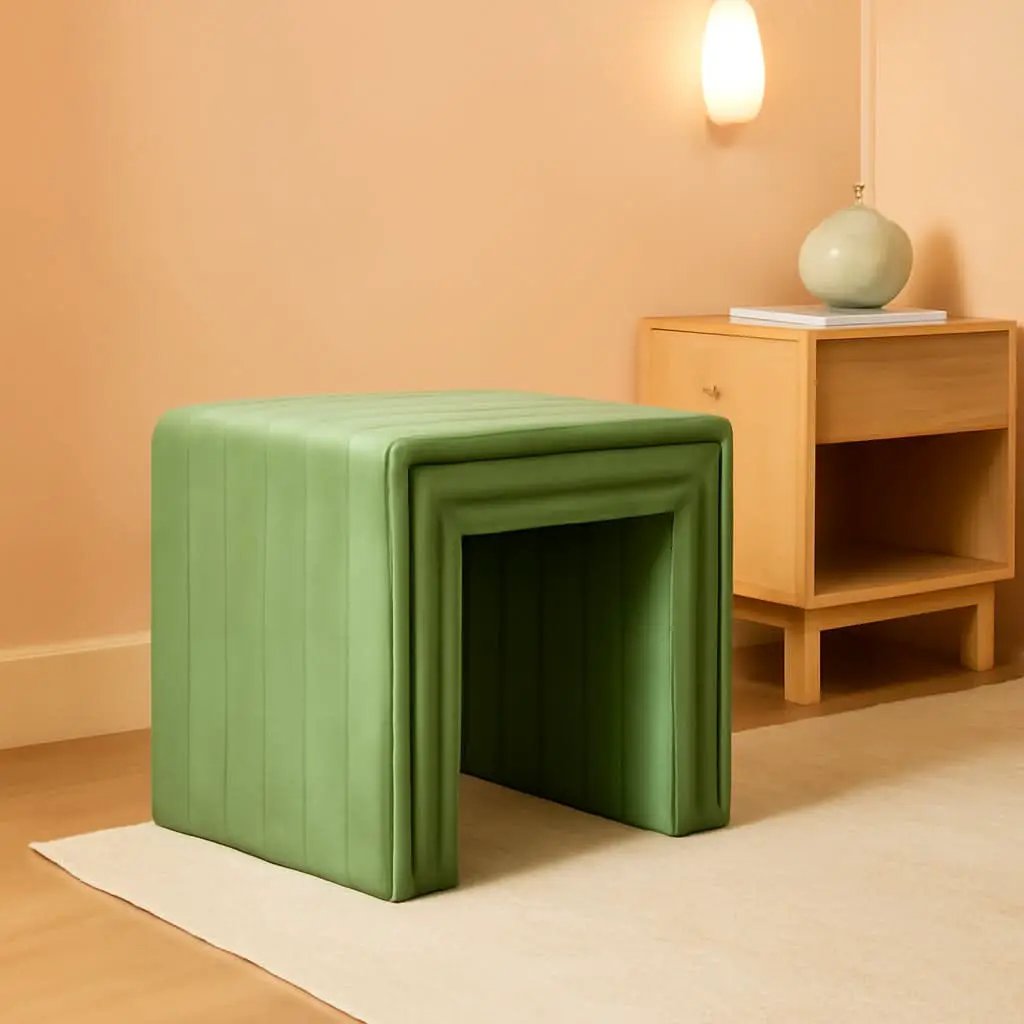 Elegant Green Velvet Tufted Channel Ottoman Footstool from PriceLows™