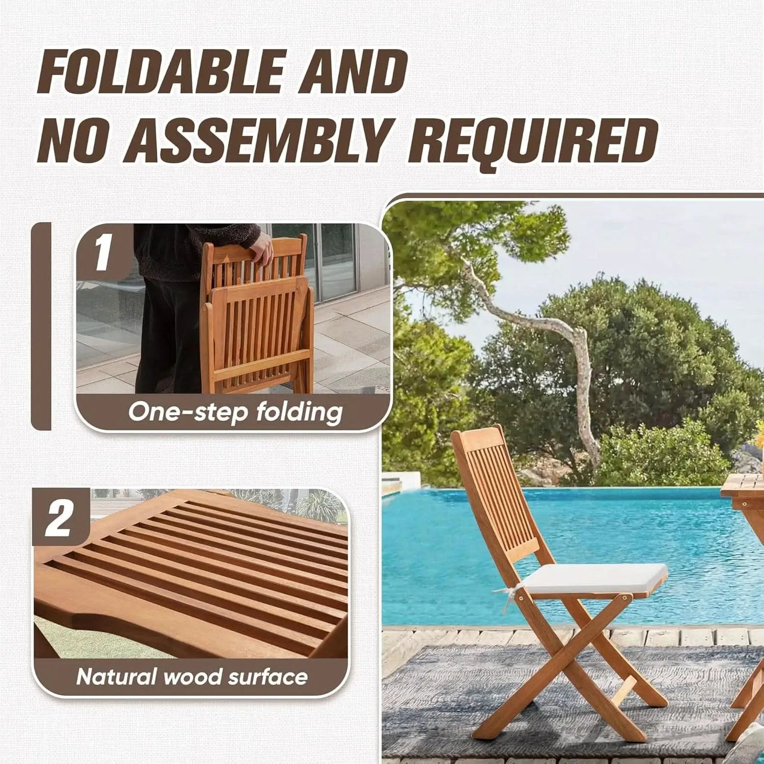 Acacia Wood Outdoor Folding Patio Bistro Set 3 Piece Table And Chairs from PriceLows™