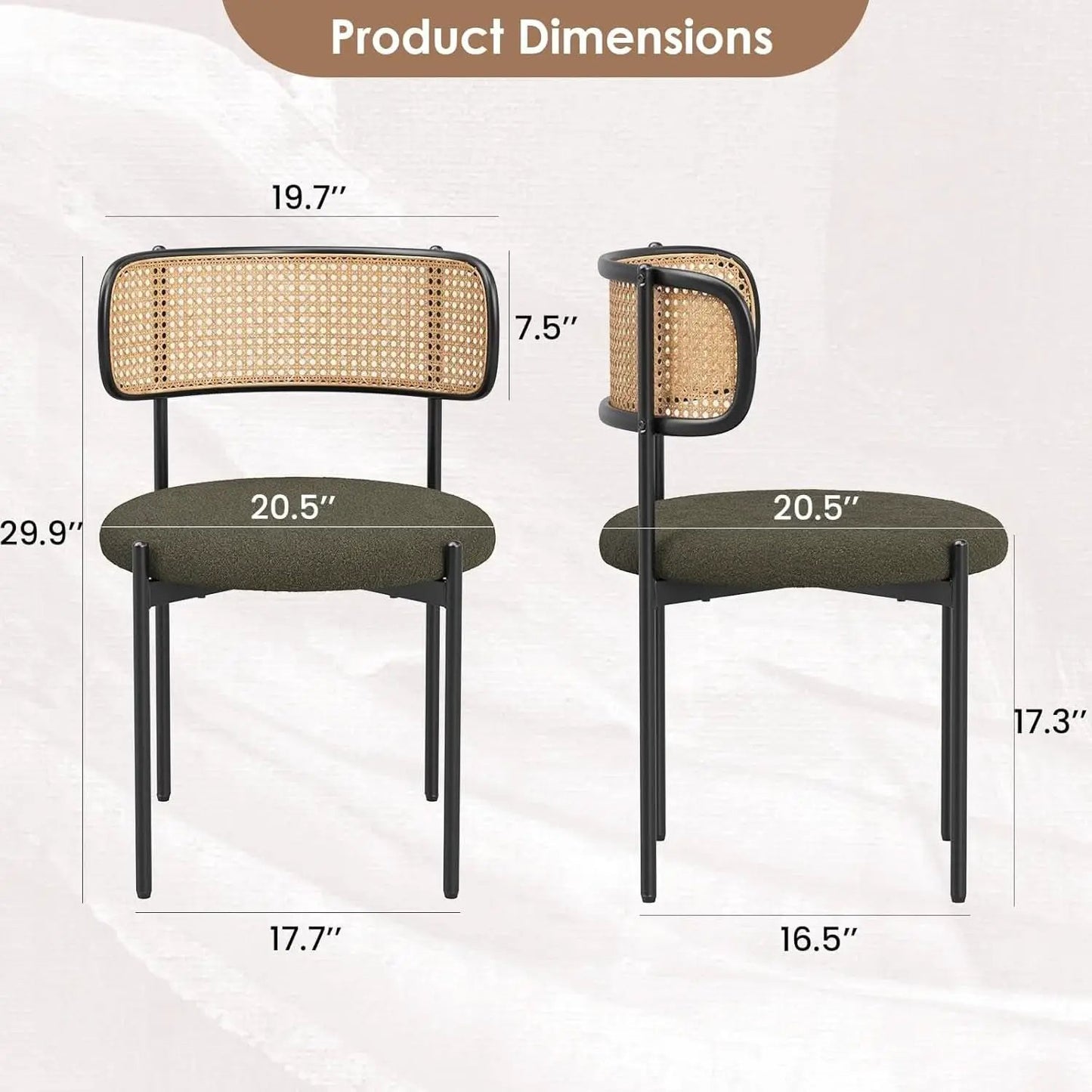 Green Rattan Backrest Mid Century Dining Chairs Set Of 2 from PriceLows™