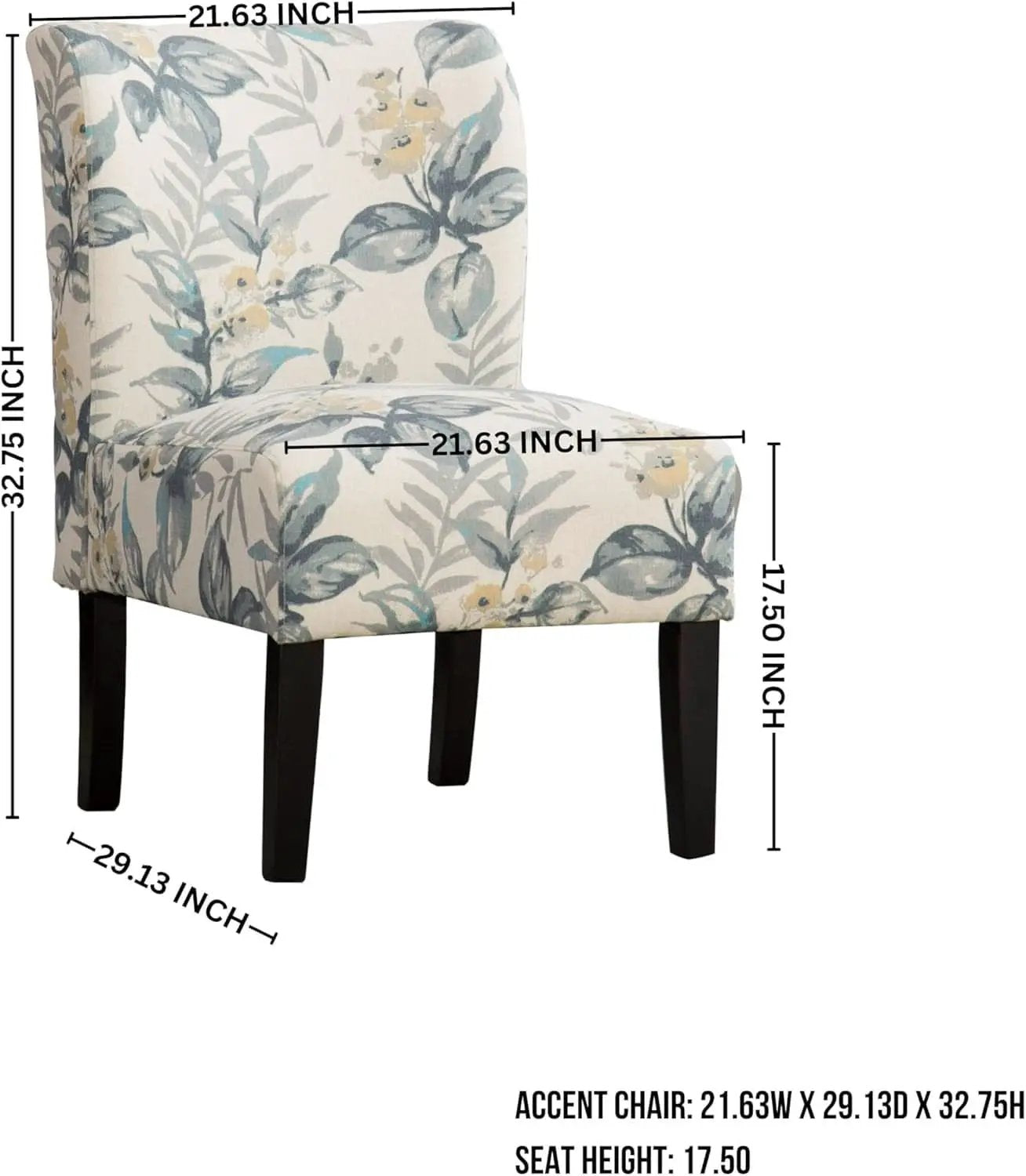 Armless Contemporary Chair With Blue Leaves Upholstery from PriceLows™