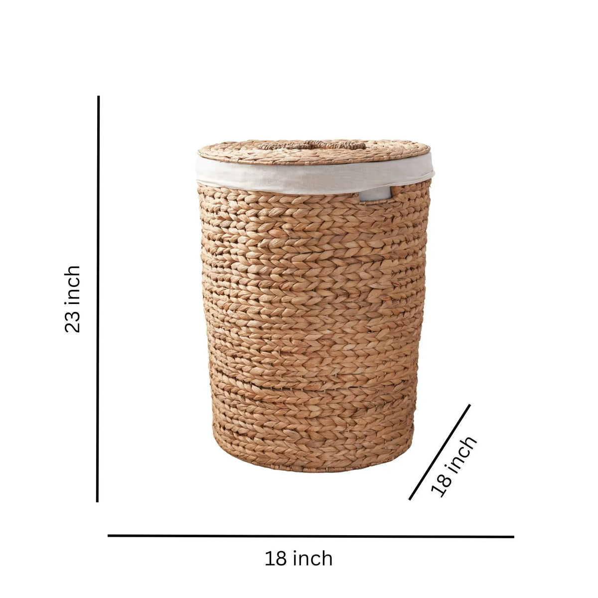 Ludmilla Round Laundry Hamper With Lid | Water Hyacinth Woven Wicker | Tall Storage Basket | 23 Inch Height