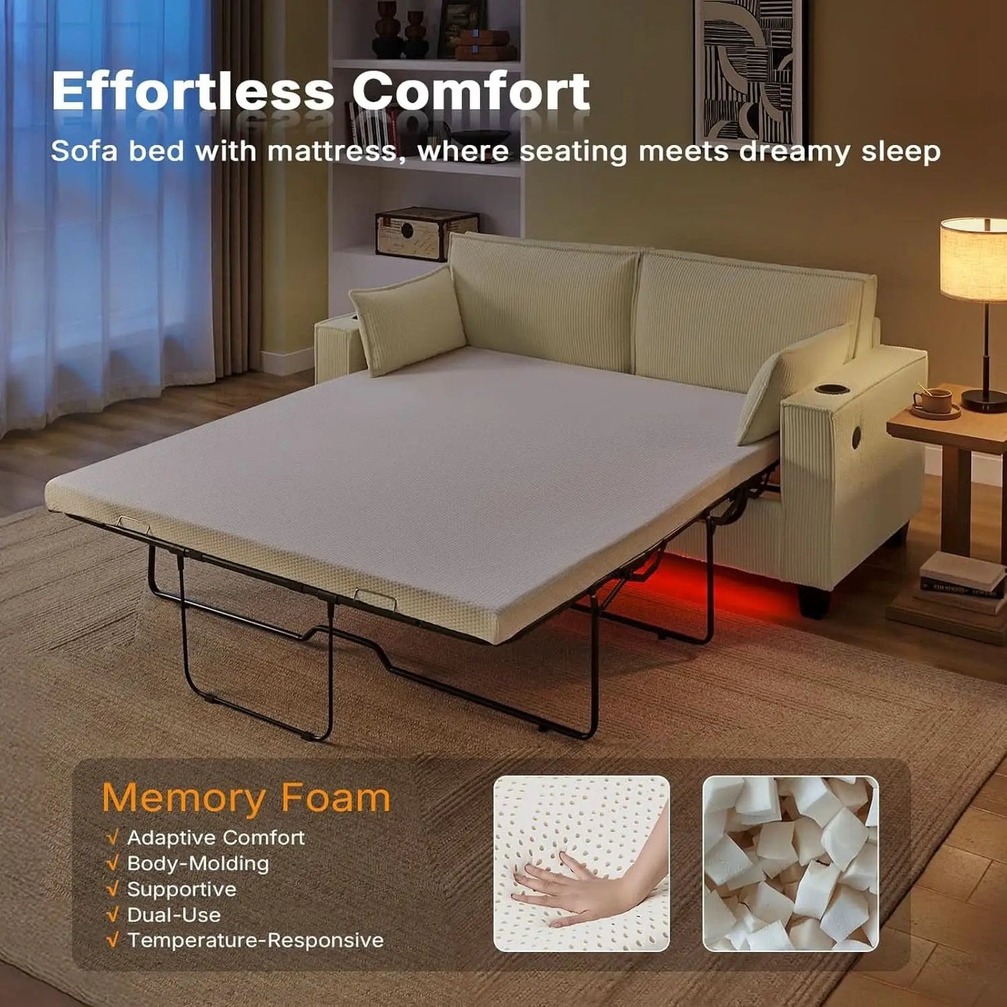 Beige 65-Inch Sleeper Sofa Bed, 2-in-1 Convertible from PriceLows™