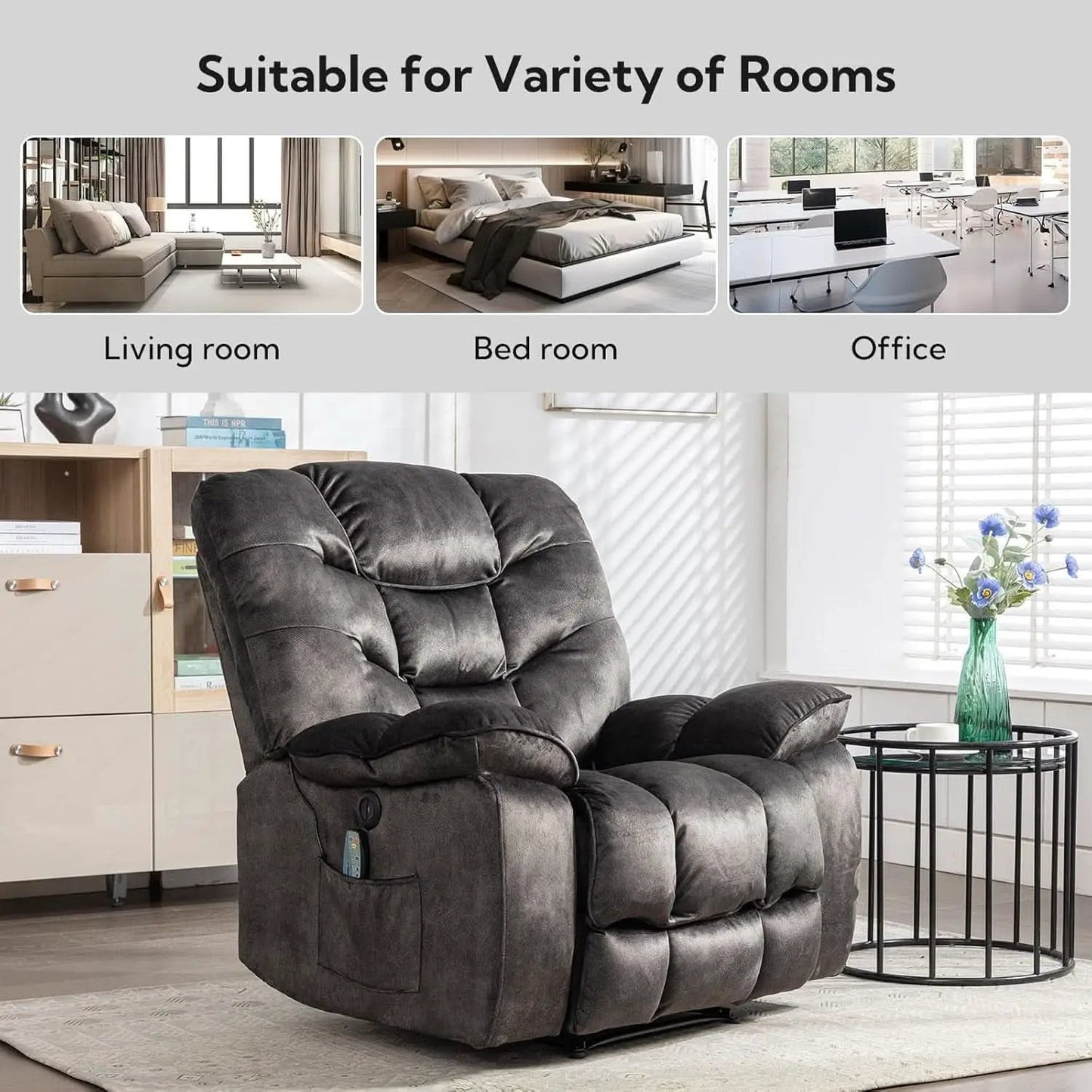 Oversized 41 Inch Power Recliner With Massage And Heat