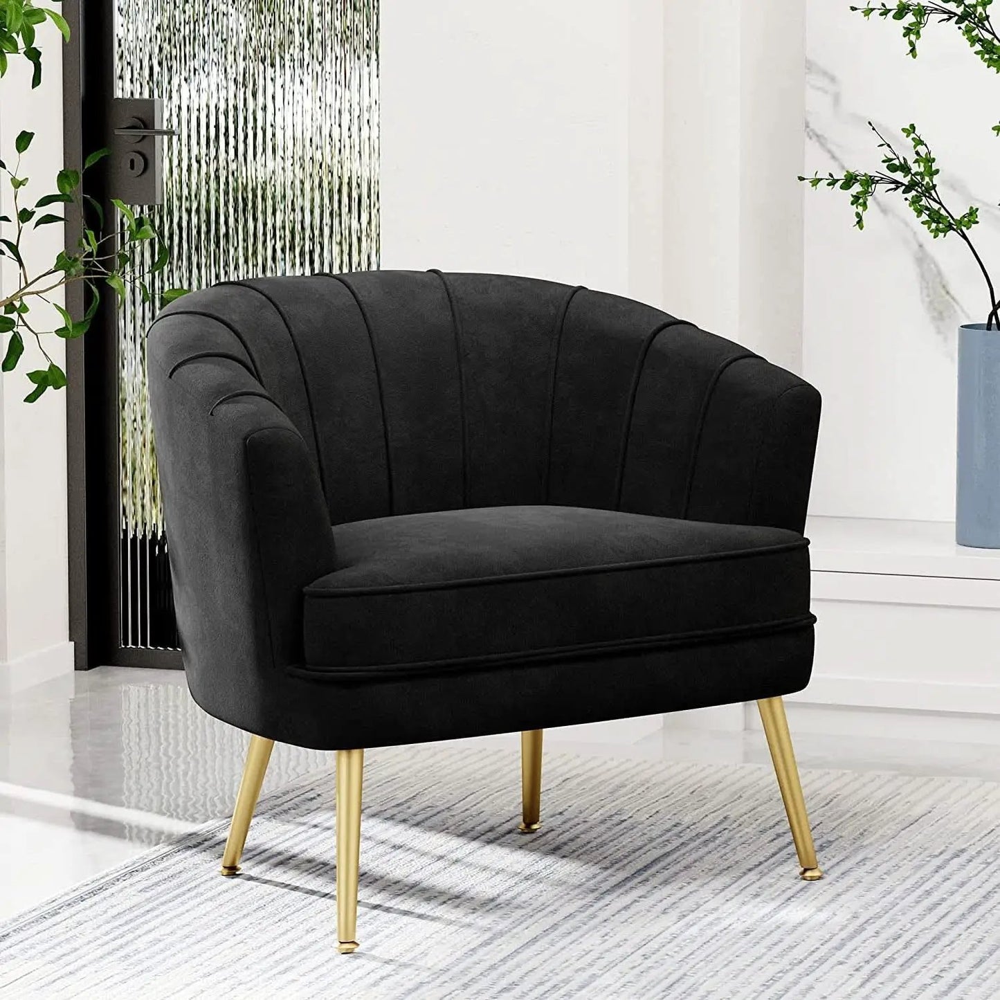 Modern Black Velvet Accent Chair With Gold Legs Living Room from PriceLows™