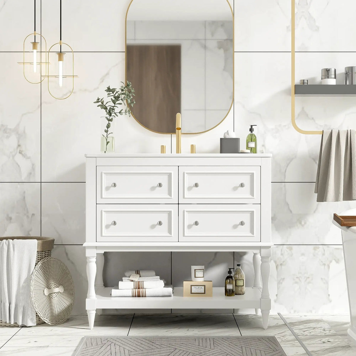 36 Inch Bathroom Vanity With Undermount Sink | 4 Extension Drawers | Solid Wood Frame | Ceramic Sink