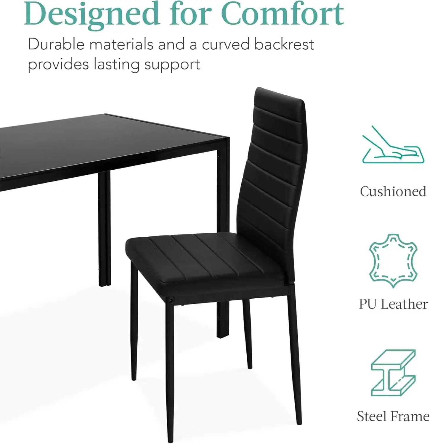 Tempered Glass Ultra Lux Countertop Dining Table Set Black 51 Inch from PriceLows™