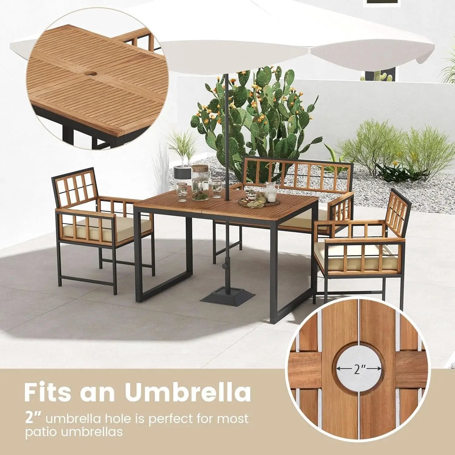 4 Piece Patio Dining Set With 47 Inch Acacia Table from PriceLows™