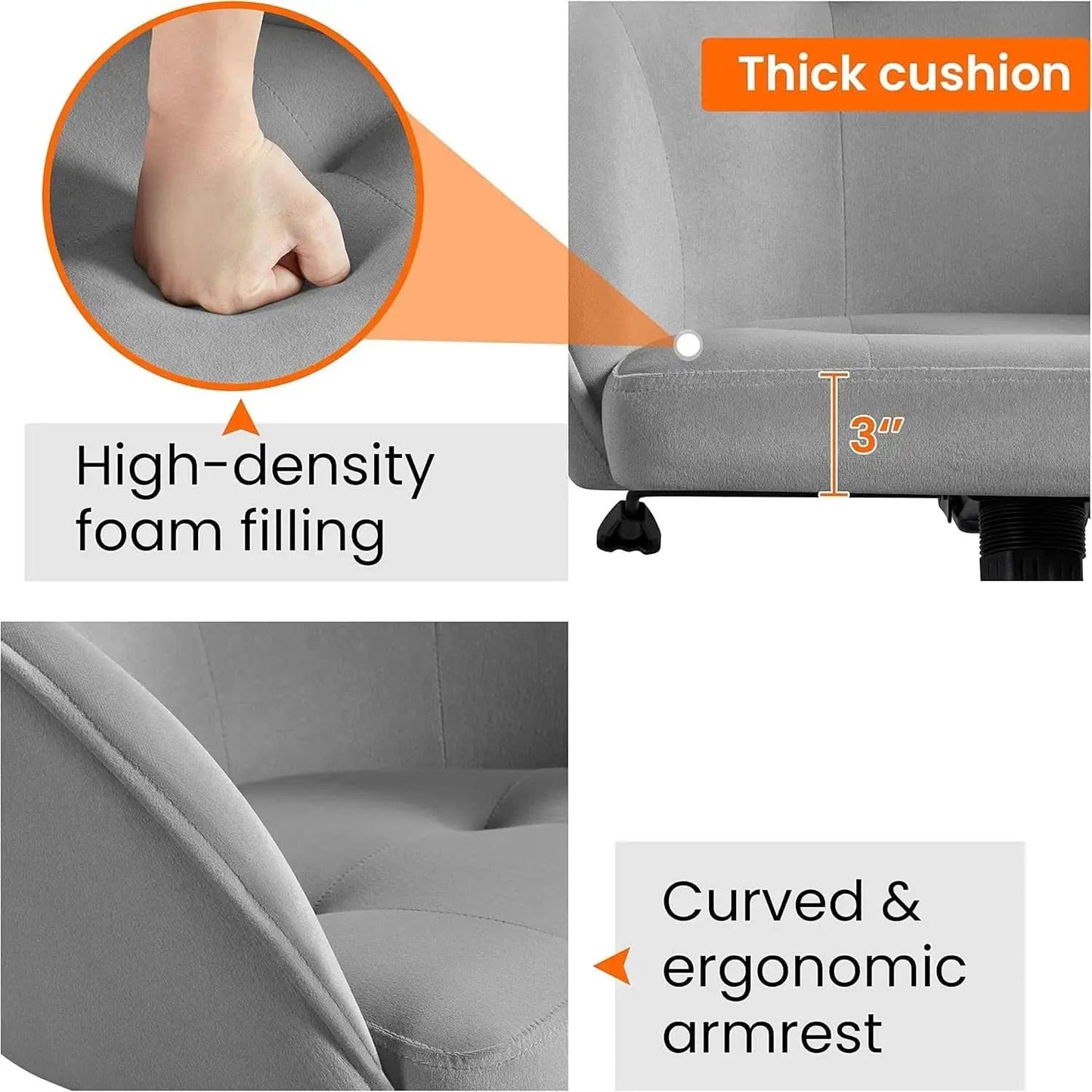 Light Gray Velvet Desk Chair With Adjustable Tilt Arm from PriceLows™