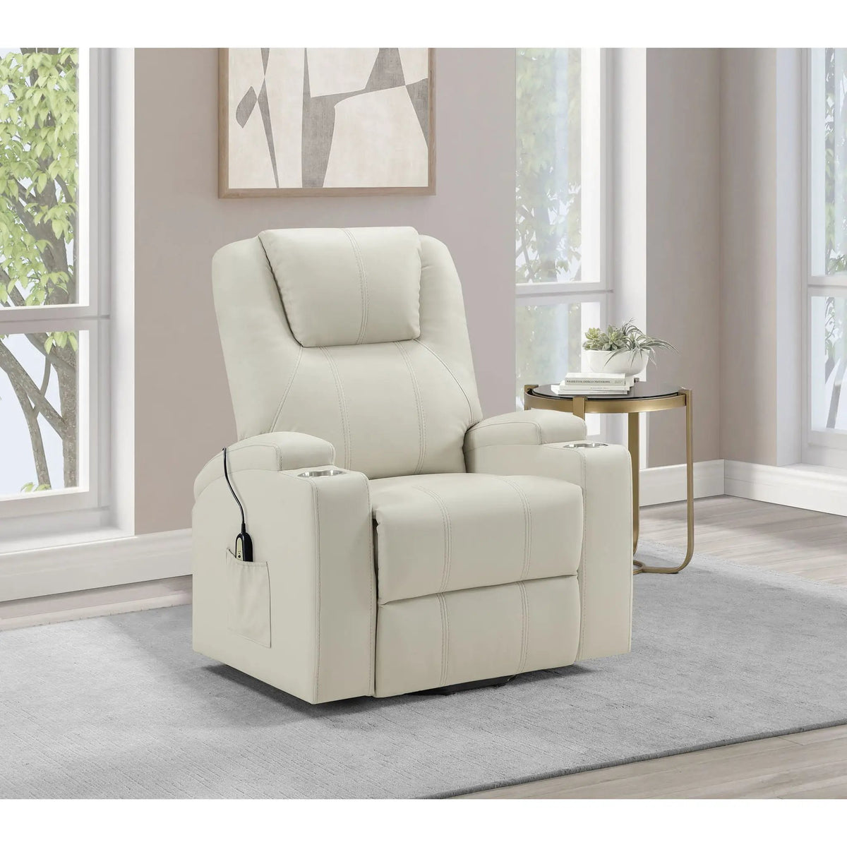 Macklin Power Lift Massage Recliner | Heat And Massage | Dual Cupholders | Smooth Upholstery