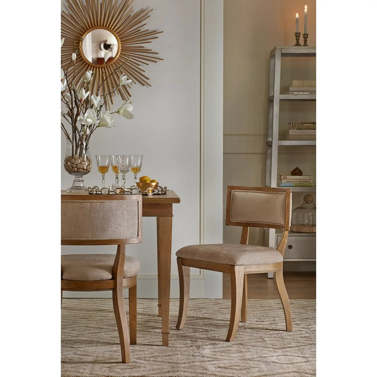 Classic Dining Chairs | Set Of 2 | Curved Back French Antique Style | Beige And Light Natural