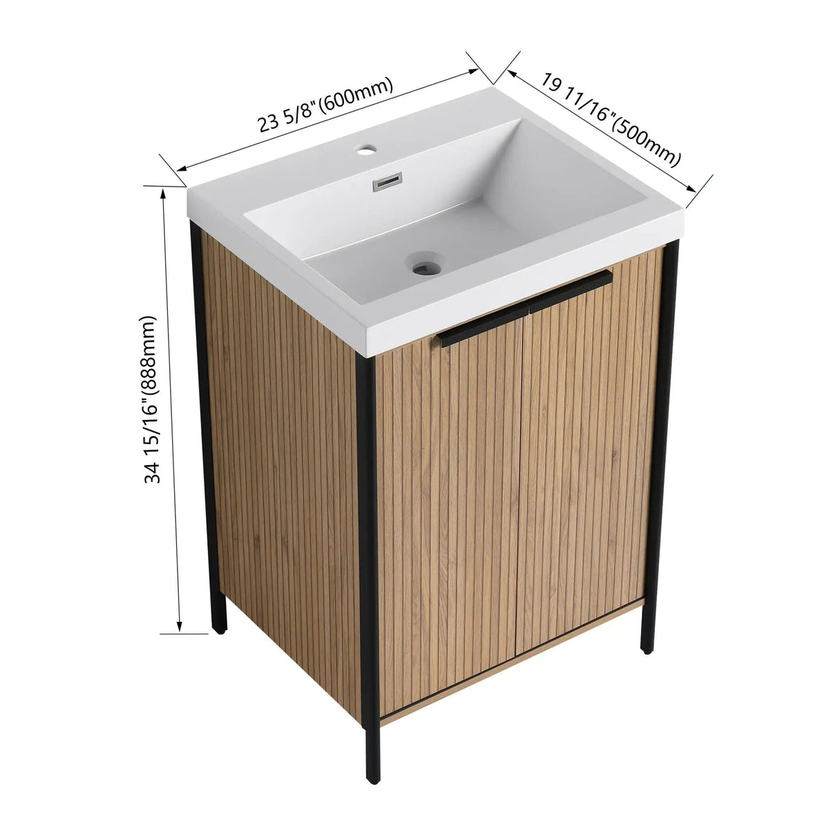 Modern Freestanding Bathroom Vanity With Resin Sink & Soft Close Cabinet Doors | 4 Pieces | Metal & Plywood | Bathroom
