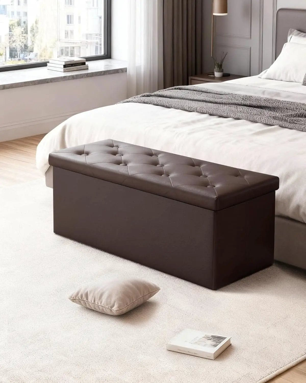 Forty Three Inch Brown Storage Ottoman With Concealed Dividers from PriceLows™