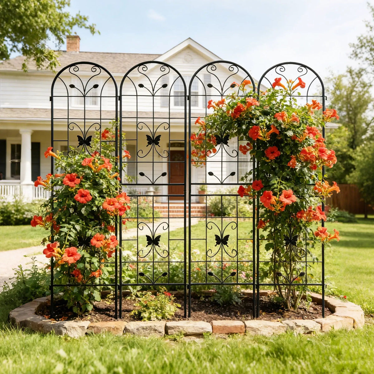 Garden Metal Trellis | Rustproof | Extendable 80 Inch Width | Galvanized Powder-Coated Pipe