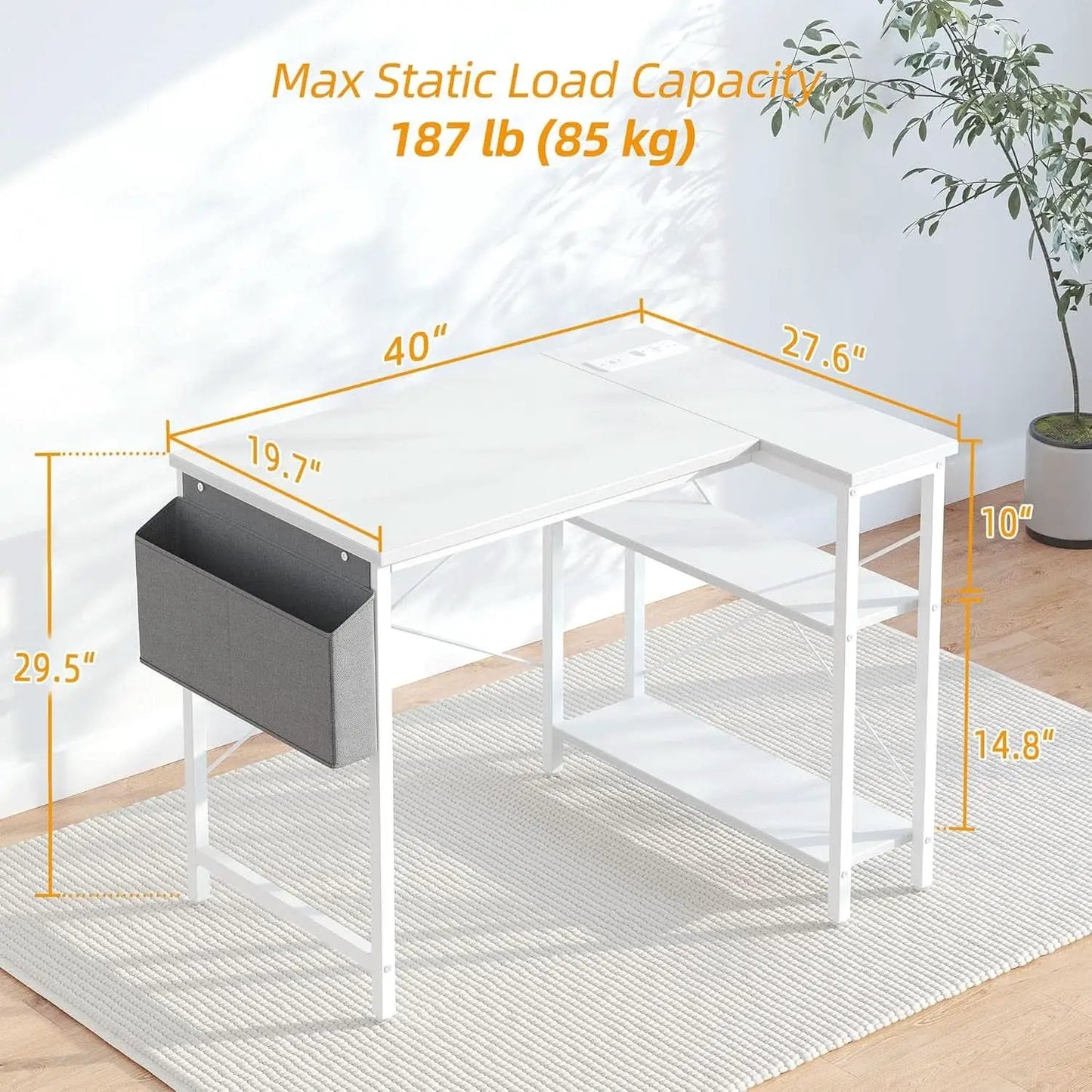 40 Inch L Shaped Desk With Power Outlets For Home Office from PriceLows™