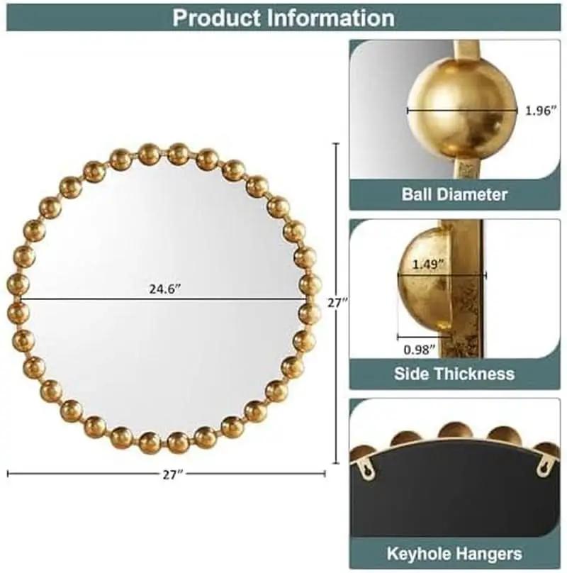 Round Wall Mirror With Gold Metal Frame 27 Inch Entryway from PriceLows™