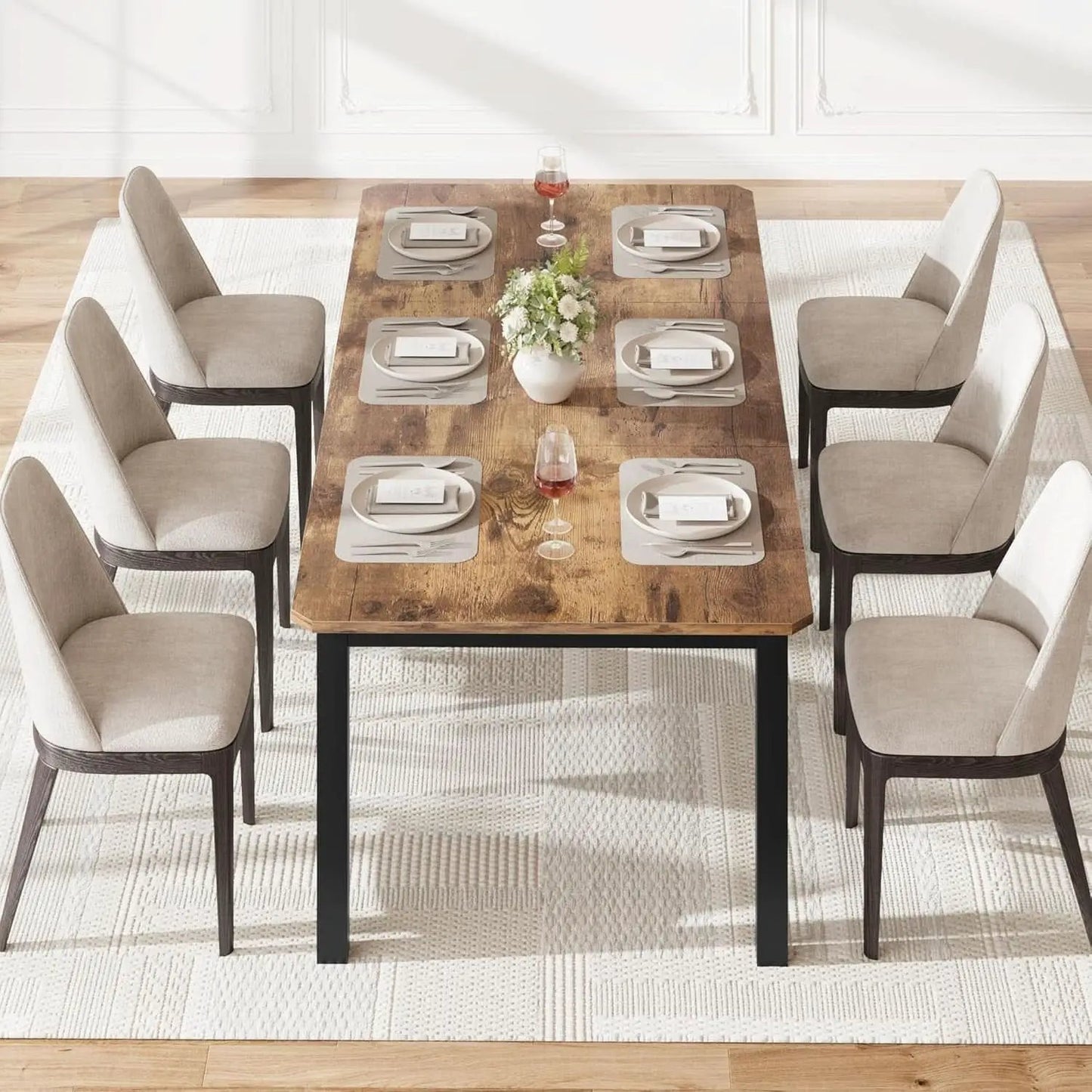 Industrial Wood Dining Table 78.7 Inches Long Brown Finish from PriceLows™