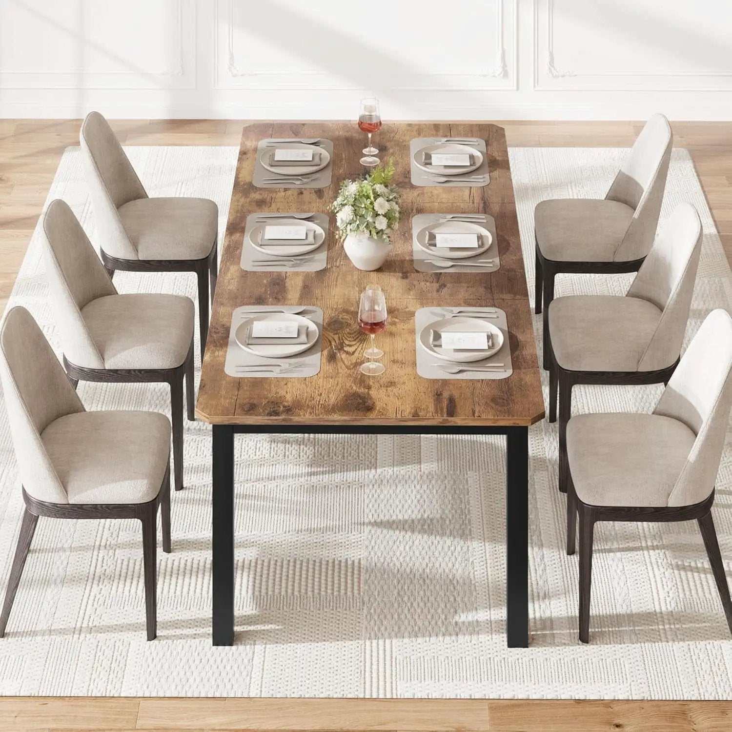 Industrial Wood Dining Table 78.7 Inches Long Brown Finish from PriceLows™