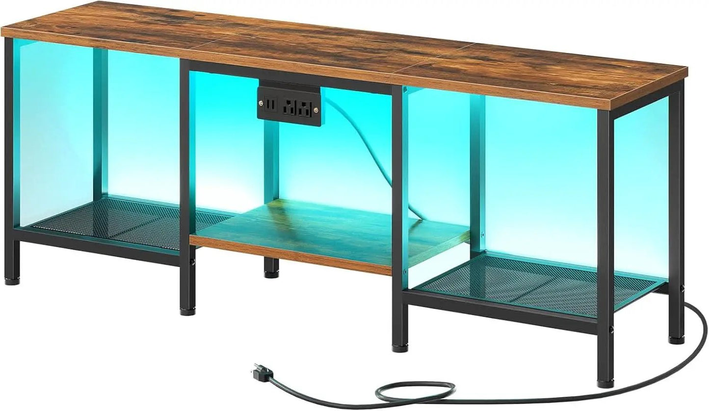 Rustic Brown And Black LED TV Stand With Charging Station Up To 55 Inches from PriceLows™