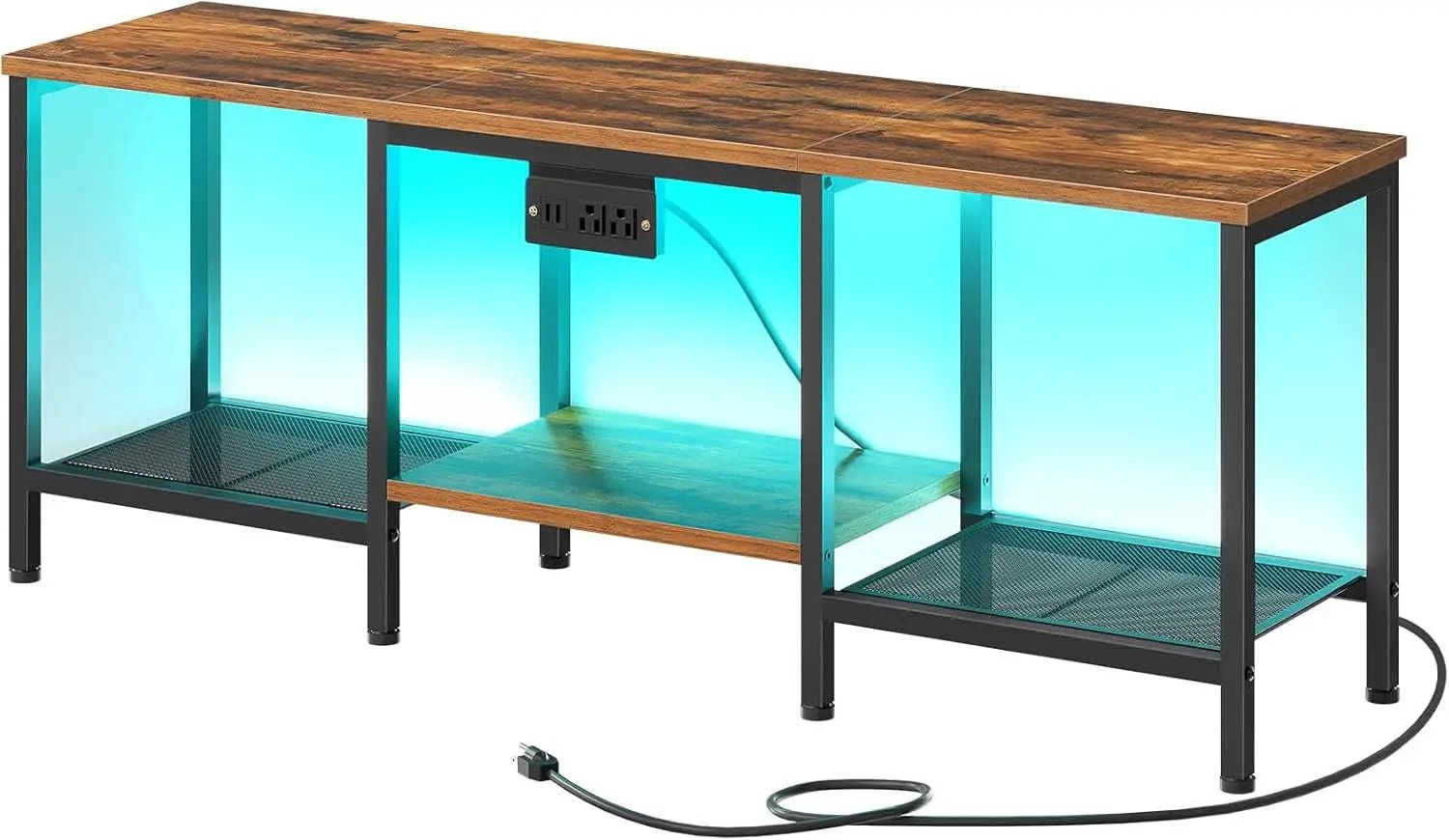 Rustic Brown And Black LED TV Stand With Charging Station Up To 55 Inches from PriceLows™