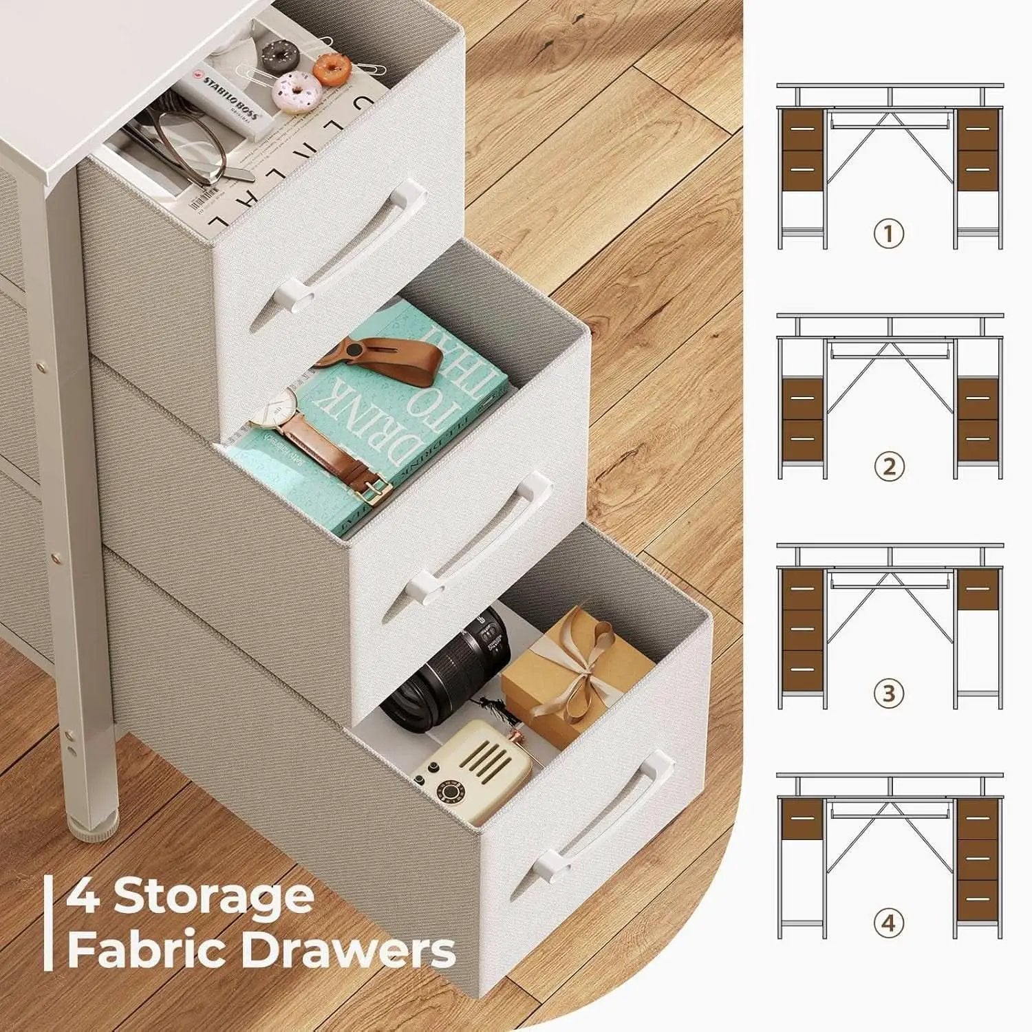 47.2 Inch White LED Desk With Power Outlets And Drawers from PriceLows™