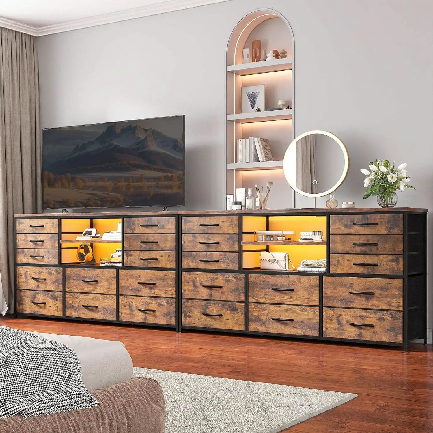 Dresser With LED Lights And Power Outlets 12 Fabric Drawers from PriceLows™