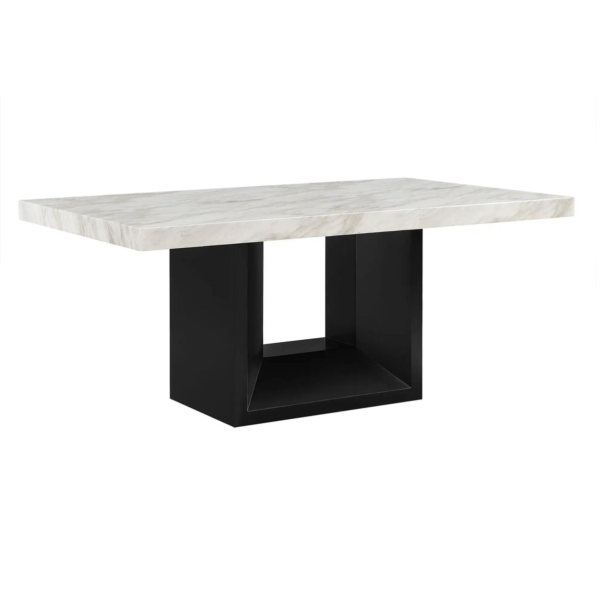 Sheena Dining Table | 70 Inch Width | Faux Marble Top | Natural Wood Look