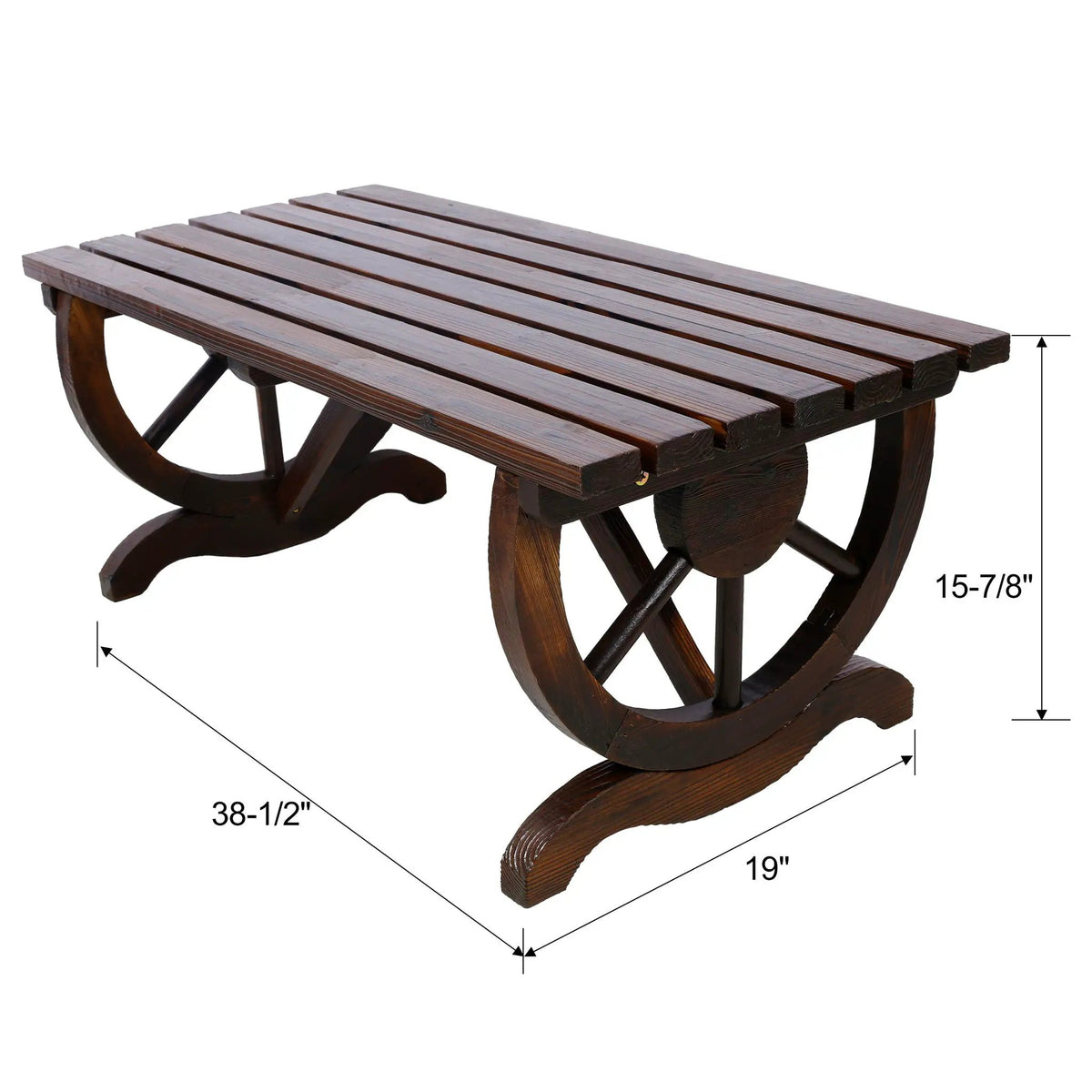 Wooden Garden Bench | Wagon Wheel Legs | Solid Fir | Two Seater