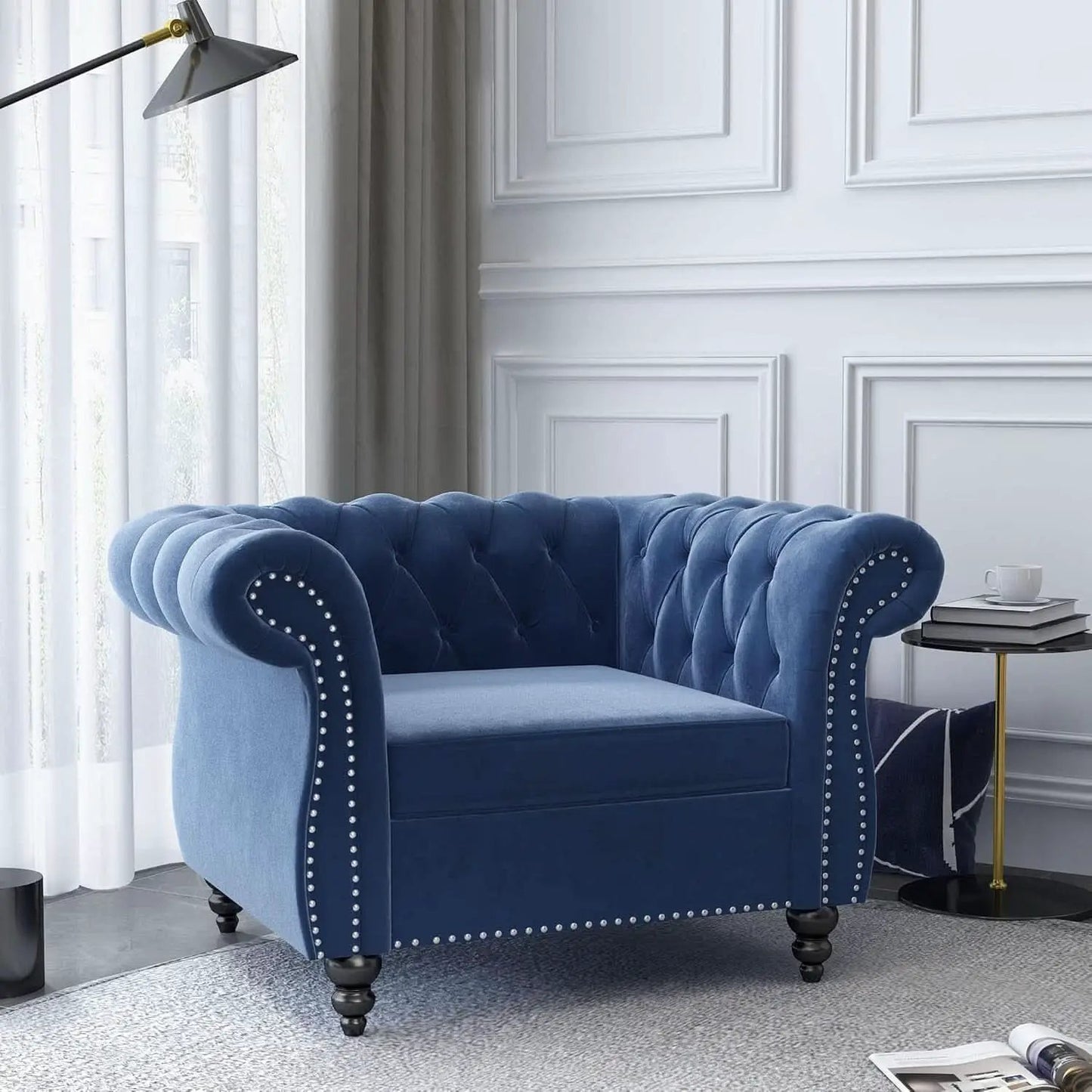 Blue Velvet 3 Piece Sectional Sofa Set With Tufting from PriceLows™