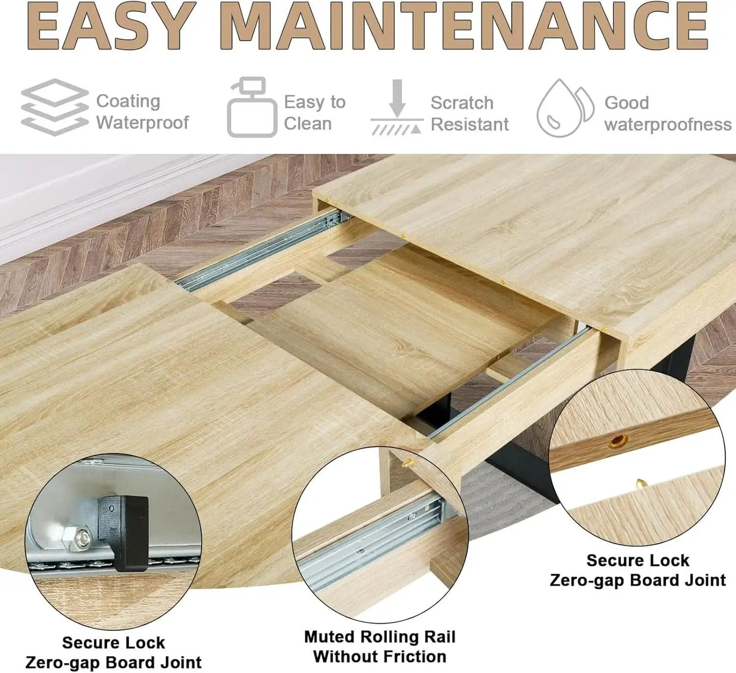 63-79 Inch Extendable Dining Table Rustic Oak Finish from PriceLows™