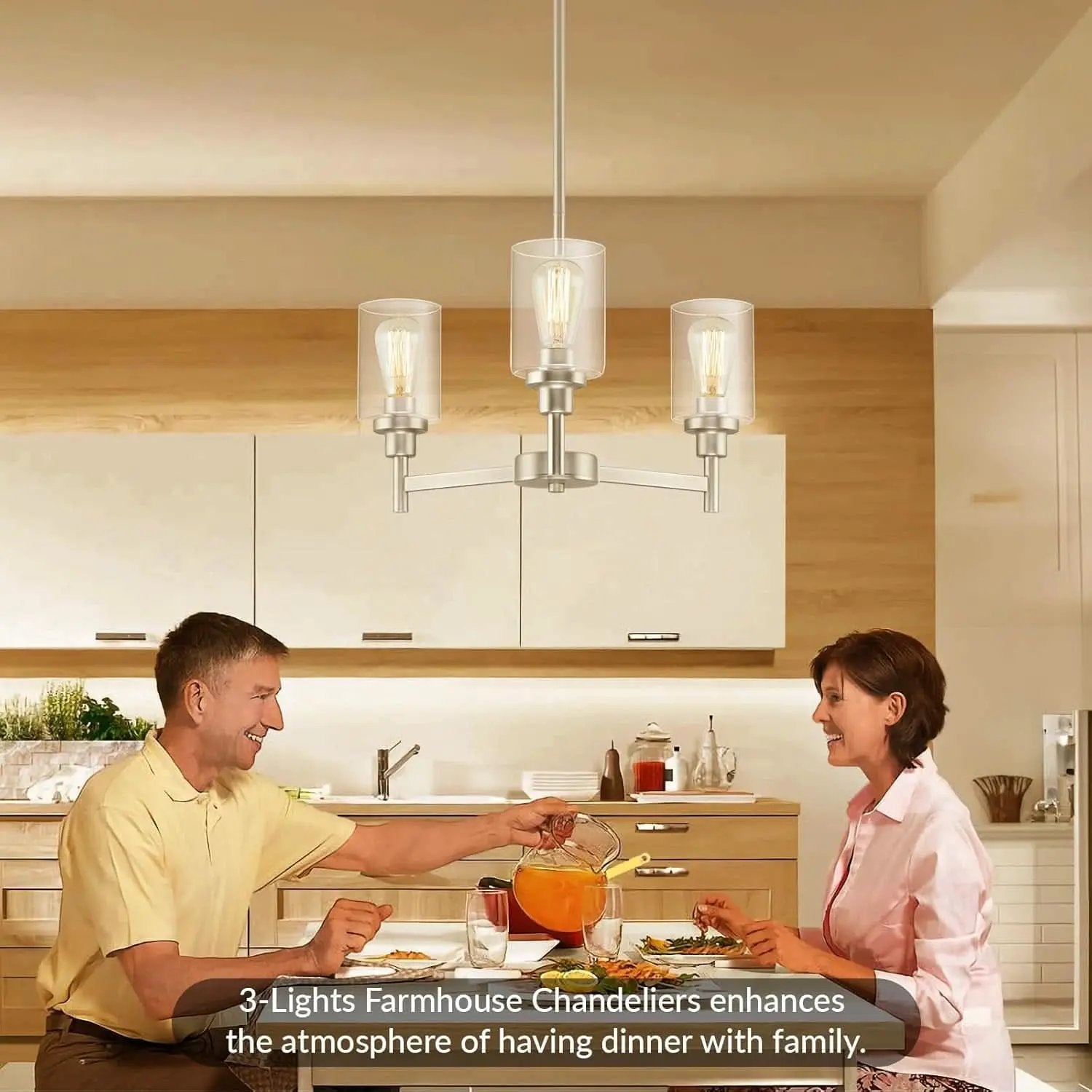 3 Light Brushed Nickel Chandelier With Clear Glass Shades For Dining Room And Entryway from PriceLows™