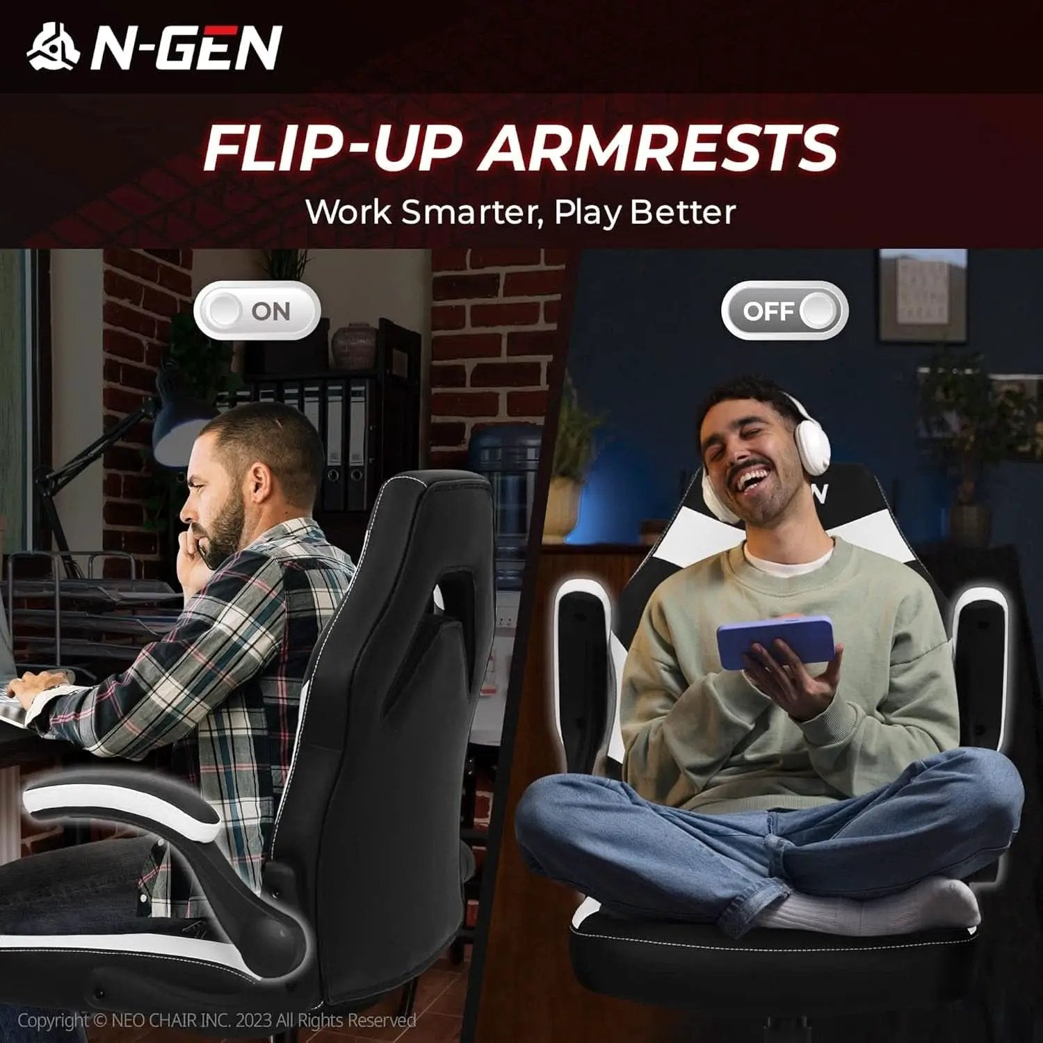 White Gaming Chair With Lumbar Support And Flip Up Arms from PriceLows™