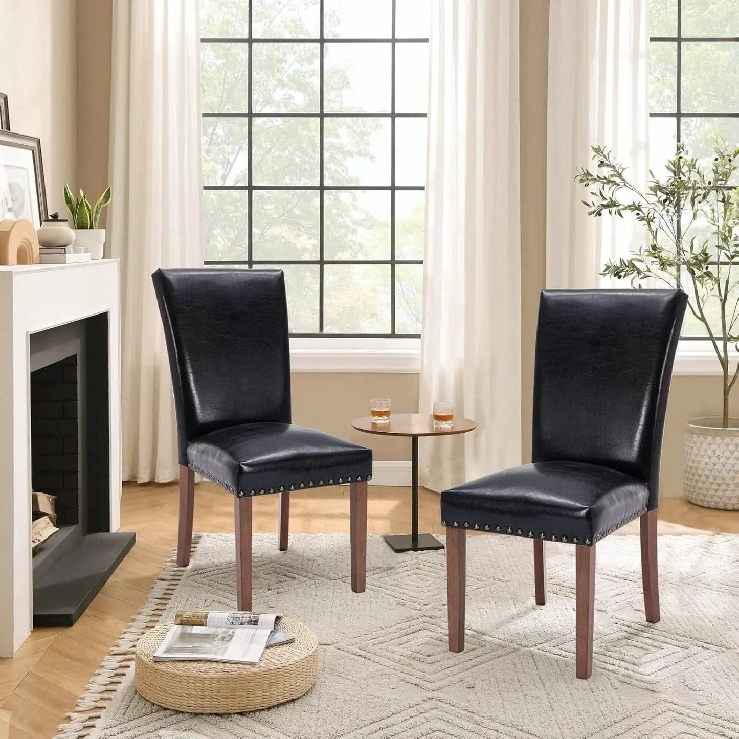 Parsons Dining Chairs Set Of 4 Black Upholstered Nailhead Trim from PriceLows™