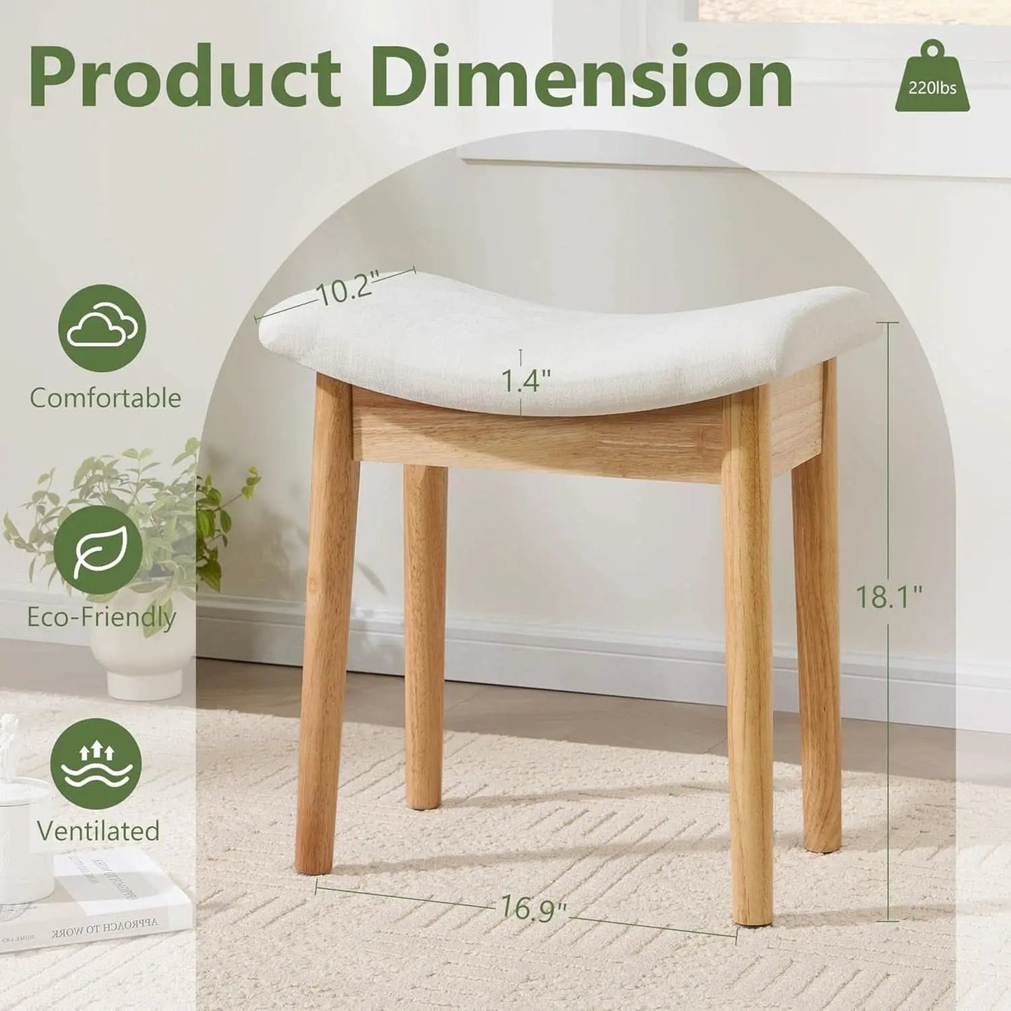 Beige Velvet Upholstered Vanity Stool 18 Inch Chair from PriceLows™
