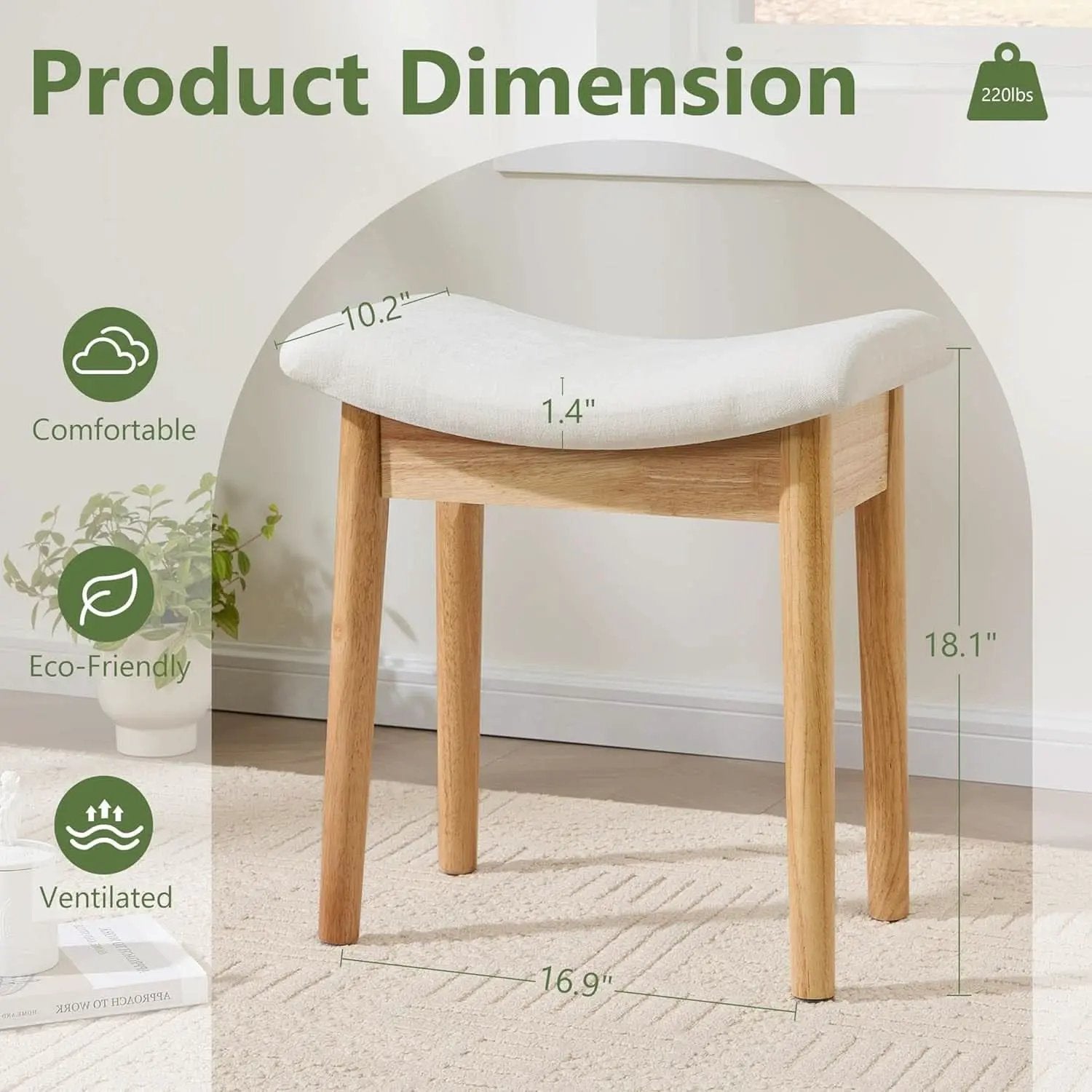 Beige Velvet Upholstered Vanity Stool 18 Inch Chair from PriceLows™