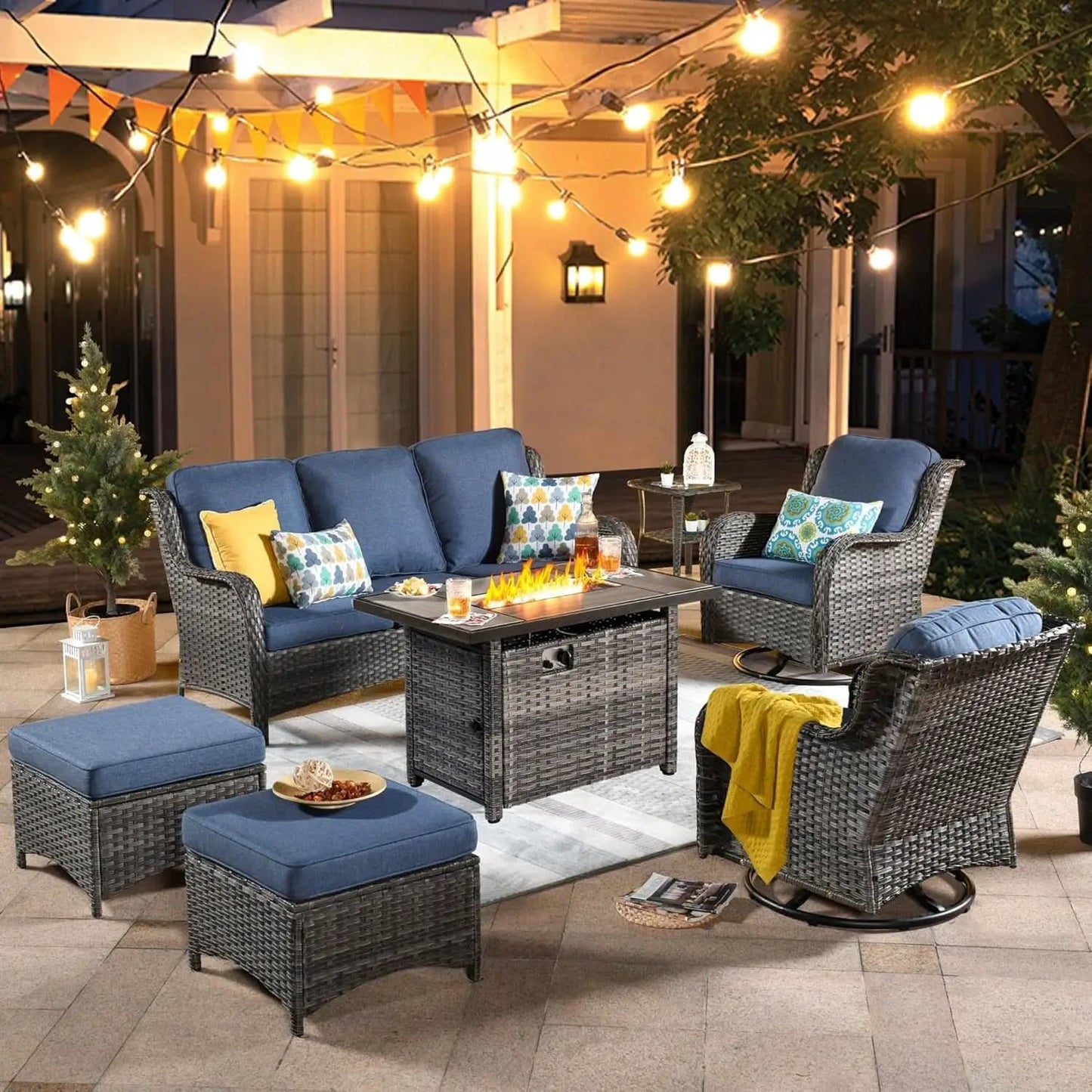 Seven Piece Outdoor Patio Furniture Set with Fire Pit from PriceLows™