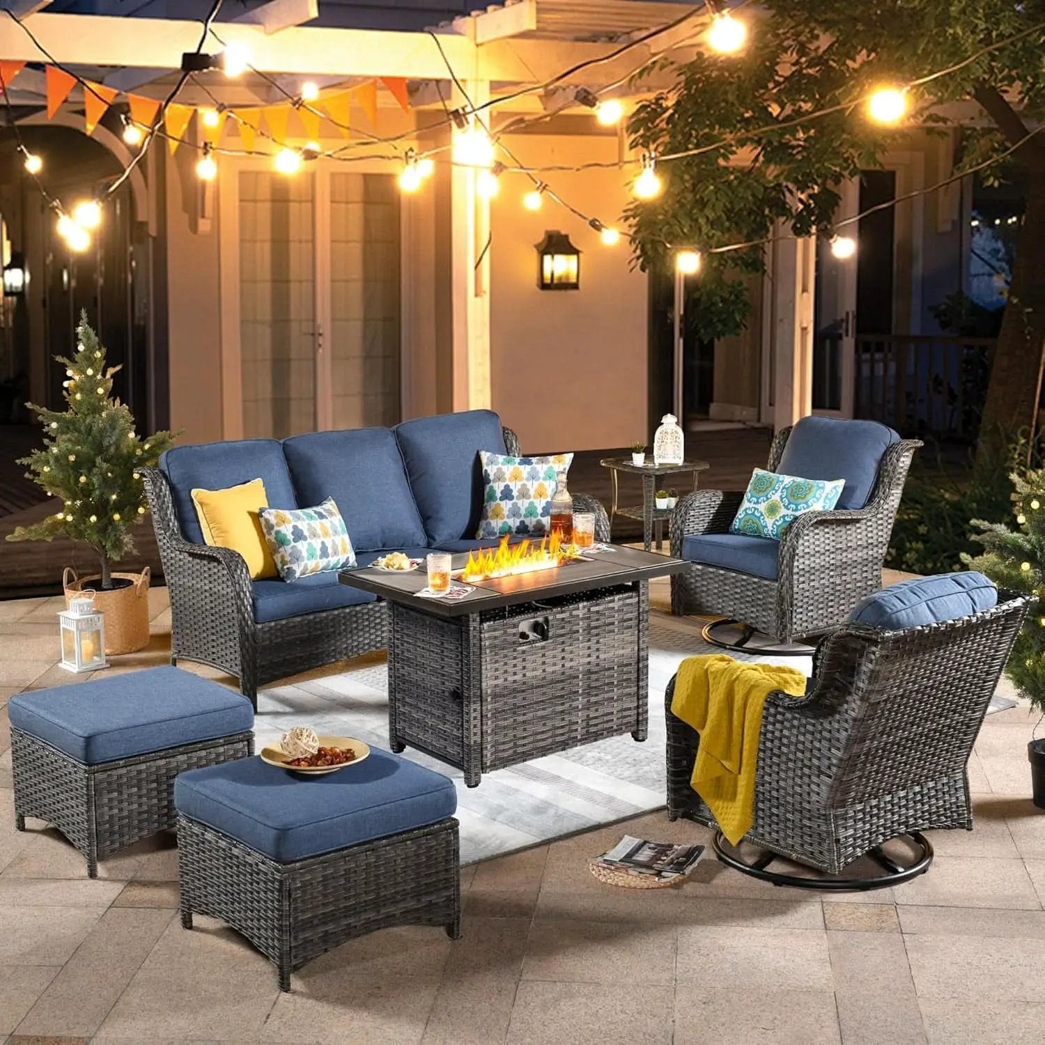 Seven Piece Outdoor Patio Furniture Set with Fire Pit from PriceLows™